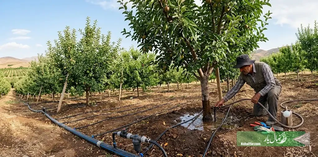 نهالیار | آبیاری و مدیریت آب درختان؛ راهنمای اصولی آبیاری باغ
