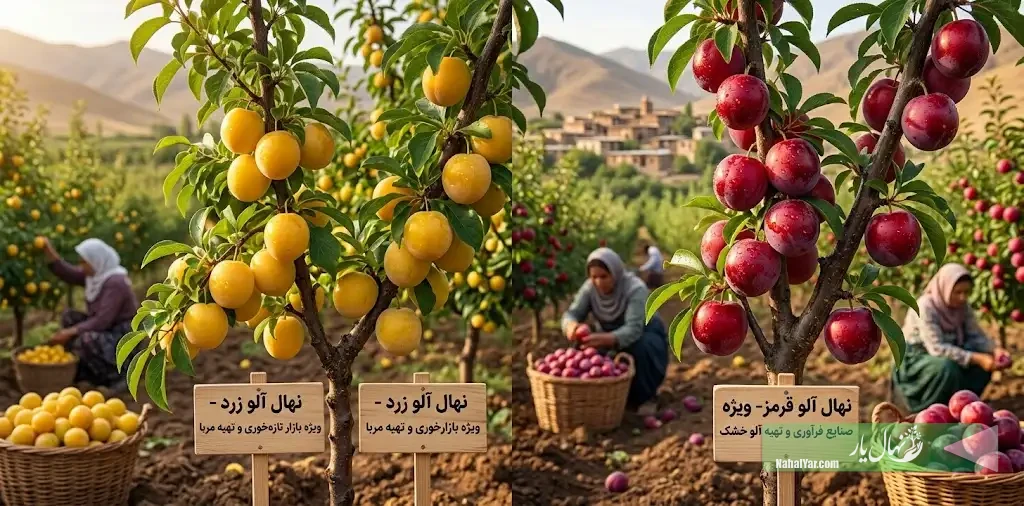 نهال آلو زرد یا قرمز؟ مقایسه رقم برای بازار مقصد