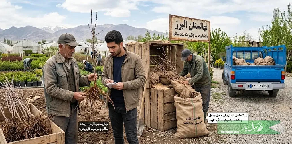 خرید نهال ریشه‌لخت؛ بررسی ریشه و حمل ایمن نهال