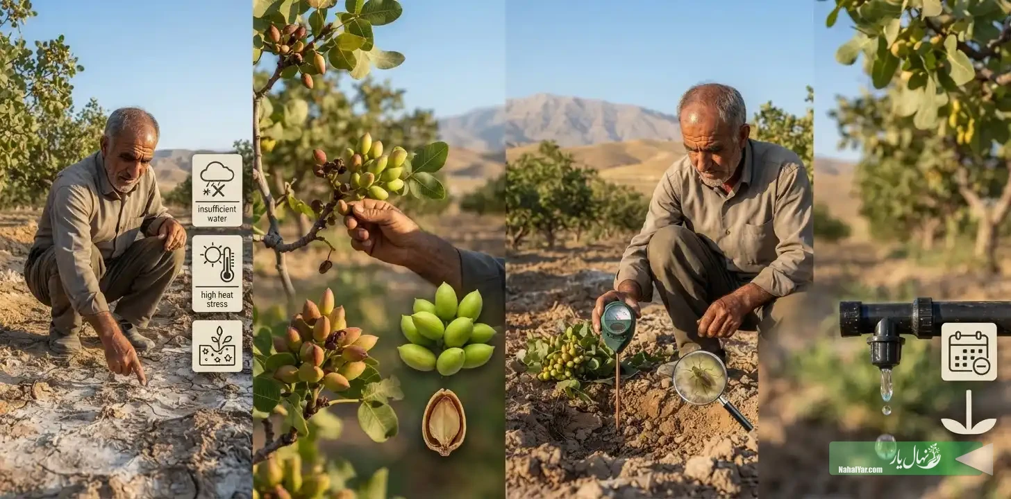پوکی مغز پسته؛ ۸ علت مهم غیر از کمبود کود